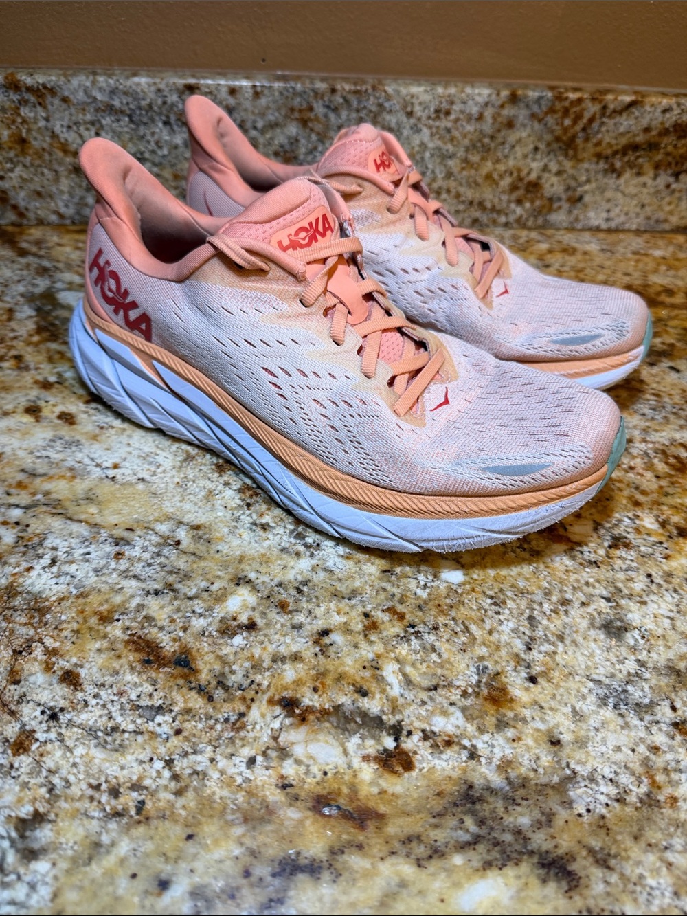 Hoka Women's Peach and White Running Shoes
